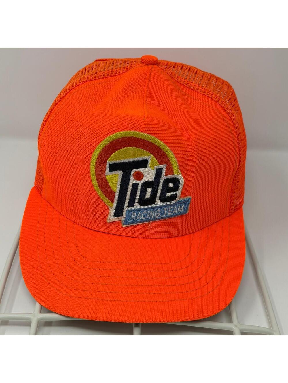 Vintage Tide Racing Team Trucker Hat Cap Orange Meshback Snapback Made in USA